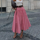 Purpdrank  Fall Winter Pink Plaid Skirt Long Maxi A-Line Sweet Preppy Style Wool Blend Elegant Winter Skirt
