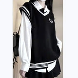 Purpdrank  V-Neck Knitted Sweater Women's Early Autumn Fashion Layering Sleeveless Mini Shoulder Vest Solid Color from Mainland China