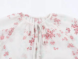 Purpdrank  Spring Summer White Pink Floral Print Flare Cuff Long Sleeve Pullover Shirt Women Bow O Collar Loose Short Blouses Femme Tops