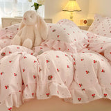 Purpdrank  Pink Tulip Duvet Cover Set Ins Korean Style with Flat Sheet Pillowcase No filler Washed Cotton Queen Full Twin Home Bed Linen