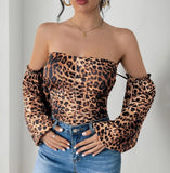 Purpdrank Women's Fashion Sexy Leopard Print Sexy Slim Short Jumpsuit Female Clothing Long Sleeve Retro Sweet and Spicy Tight Bodysuit