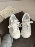 Purpdrank  Korean Chic Retro Shell Head White Shoes Women's New Versatile Laced Casual Sports Board Shoes De Xin Shoes Cross Buckle