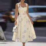 Purpdrank  Elegant Sexy Backless Print Dress Women Square Neck Sleeveless A-Line Dress Casual Summer Swing Bridesmaid Cocktail Prom Dresses
