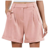 Purpdrank  Women's Solid Tailored Shorts High Waist Pleated Wide Leg Rolled Hem Casual Office Summer Shorts Casual Loose Fit Suit Pants