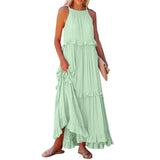 Purpdrank  Ladies' Bohemian Style High Street Summer Large Hem Stacked Long Dress Fashionable Daily Date Sexy Beach Style Pure Color Skirt