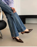 Purpdrank  Summer Pointed Toe Women Sandals Fashion Singbacks Mules Shoes Ladies Elegant Low Heel Stripper Party Sandalias