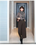 Purpdrank  Women's Autumn/Winter New Petite Casual Pants Cropped Bell Bottoms With Belt BlackWoolen Long Pants Versatile Nine-Seven-Five Pa