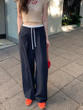 Purpdrank  Vintage Striped Women's Wide Leg Pants 2025 New High Waist Lace Up Patchwork Casual Loose Trousers for Womens