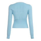 Purpdrank  Slim Sweet Solid Lace Trim Knitted Cardigans Casual V-Neck Long Sleeve Sweaters Women Autumn Winter Fashion Streetwear Lady