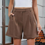 Purpdrank  Women's Solid Tailored Shorts High Waist Pleated Wide Leg Rolled Hem Casual Office Summer Shorts Casual Loose Fit Suit Pants
