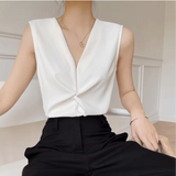 Purpdrank  Advanced Sleeveless Chiffon Top For Women'S Summer New Cross Design V-Neck Loose Belly Covering Chiffon Top