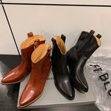 Purpdrank - 2023 New Winter Chelsea Boots for Woman Genuine Leather Pointy Toe Wedge Heel Ankle Boots Simple Comfortable Cowboy Boots Female