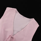 Purpdrank  Trousers Suit Office Lady Outfits Elegant Women Loose Two Piece Set Sleeveless Lace Up Vest Top Elastic Waist Wide Leg Pants Set