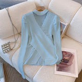 Purpdrank  Lace Criss-Cross Knitted Sweaters Women's Autumn Winter Sexy Hollow Out Pullovers Popular V-neck Long Sleeve Slim Tops Knitwear