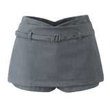 Purpdrank  Women V Low Waist With Belt Mini Skirt American Vintage All-match Package Hips Short Skirts Side Zipper With Shorts Underwear