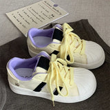 Purpdrank  Korean Chic Retro Shell Head White Shoes Women's New Versatile Laced Casual Sports Board Shoes De Xin Shoes Cross Buckle