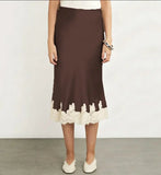 Purpdrank  New Lace Patchwork Silk Surface Half Skirt Draped Glossy A-line Mid-length Skirt Women Spring Autumn Elegant Demeanor Lace Skirt
