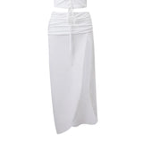 Purpdrank  Ruched Long Skirt Women y2k Clothes Solid Color Ruched Waist Side Split Skirt Skirt Summer Party Skirts Streetwear