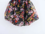 Purpdrank  Sexy Women Black Flower Print Organza Strapless Dress Hem Ruched Swing BUD Party Skater Mini Short Robe