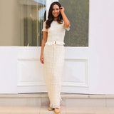 Purpdrank  Sheer Outfits Sexy Women Chiffon Skirt Set Elegant Short Sleeve Button Crop Top Bodycon Layered Ruffle Maxi Skirt Two Piece Set