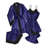 Purpdrank  4 Pieces Women's Sexy Lace Pajamas Fashion V Neck Gown Comfort Pajamas Pajamas Cami Top And Shorts Nightdress Casual Loungewear