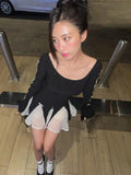 Purpdrank - Lace Up High Waist Dress For Women Folds Splice Bodycon Mini Dress Hot Girls Street Slim See Through Dresses Woman Autumn