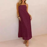 Purpdrank  Beach Casual Spaghrtti Strap Long Dress Women Summer Elegant Sleeveless Backless Lace Maxi Dresses Casual