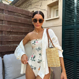 Purpdrank  One Piece Women Floral Lace Up Push-Up Padded Bra Print Swimsuit Swimwear Bathing Suit Beachwear Monokini Female