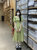 Purpdrank  French Style Square Neck Women Summer New Waist-hugging Slimming Mid-length Short-sleeved Dress
