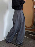 Purpdrank  American Retro Pleated Design Casual Pants Men Women Trendy Loose Match All Wide Leg Floor Length Suit Long Pants