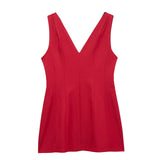 Purpdrank  European style new women's clothing pleated decoration V-neck sleeveless loose short skirt waist balloon mini dress
