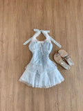 Purpdrank  French Sweet Elegant 2 Piece Set Y2k Women Polka Dot Bow Halter Tops + Mini Skirt Female Sexy Cute Lace Party Outfits New Summer