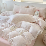 Purpdrank  Princess Style Bedding Sets Ruffle Lace Bow Quilt Cover Romantic Print Bedclothes Home Bedroom Decor Woman Girl Duvet Cover 4pcs
