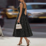 Purpdrank  Elegant Sexy Backless Print Dress Women Square Neck Sleeveless A-Line Dress Casual Summer Swing Bridesmaid Cocktail Prom Dresses
