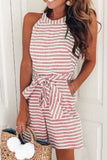 Purpdrank   Hot Selling New Fashion Belt Striped off Shoulder Round Neck Hanging Neck Cotton Jumpsuit for Women