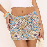 Purpdrank  Women's Sequin Mini Skirts with Bulit in Shorts Summer Versatile Low Waist Slim Fit Skirt Club Party Shinny Glitter Pencil Skirt