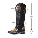 Purpdrank - New Vintage Shaped Flowers Embroidery Bootes Women Western Cowgirls Cowboy Boots Casual Work Riding Chunky Heel Boot Ladies