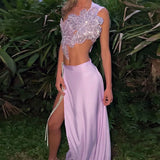 Purpdrank  Sexy Y2K Two Piece Women Dress Sets 2025 Fashion Flower Sequined Lace-Up Backless Cropped Top and Split Long Skirts Matching Set