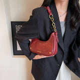 Purpdrank  Retro Underarm Shoulder Bags For Women Luxury Designer Purse And Handbags French Style Pure Color Chain Crossbody Bag