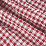 Purpdrank  Retro Red Checkered Shirt Top Women's Pleated Lace Up Bubble Sleeve Short Sleeved T-shirt