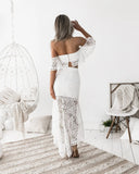 Purpdrank  Summer Sexy Lace Hollow Out Dress Suits Women Backless Crop Top Ruffles Long Pencil Skirts Two Piece Matching Sets Outfits