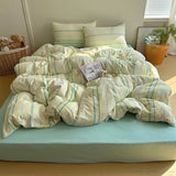 Purpdrank  Aimple Stripe Bedding Set With Pillowcase Bed Sheet Single Full Size Bed Washed Cotton Duvet Cover Set King Double Single Bed