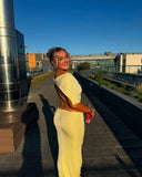 Purpdrank  Summer Women Sexy Hollow Out Butter Yellow Long Dress V-neck Backless Beaded decoration Vestidos Female Vacation Robes
