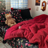 Purpdrank  Winter Velvet Single Queen King Size Bedding Set Cute Fur Ball Duvet Cover Floral Flat/Fitted Bed Sheet Pillowcases 3/4Pcs