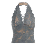 Purpdrank  Sexy Lace Bandage Halter Tops Slim Solid Backless Sleeveless Tank Tops Women Summer Fashion Streetwear Ladies Holiday Tops