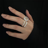 Purpdrank - Punk Geometric Irregular Liquid Lava Waterdrop Shaped Open Rings For Women Vintage Silver Color Metal Rings Personality Jewelry