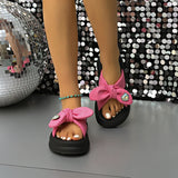 Purpdrank  Summer Bow Knot Crystal Decor Slippers for Women Thick Sole Pu Leather Sandalias Woman 2025 Casual Lightweight Slippers Mujer