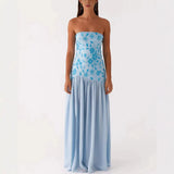 Purpdrank  Elegant Strapless Print Long Dress Women Off Shoulder Sleeveless Split Vestidos Female 2025 Summer Fashion Chic A Line Robe