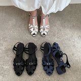 Purpdrank   New Handmade Shoes Genuine Leather Hollow-out Mid Heel Sandals High Quality Soft Comfortable Elegant Ladies Shoes 34-40