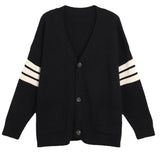 Purpdrank  Korean Style Black Cardigan Women Japanese Harajuku Fashion Knitted Autumn Sweater Preppy Striped Knitwear Oversized